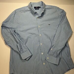 Vineyard Vines Mens Blue Gingham Check Slim Fit‎ Tucker Shirt Size Large